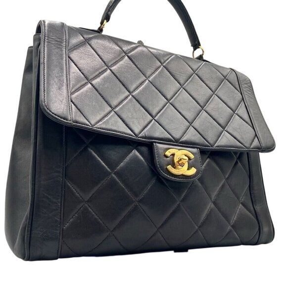 Authentic CHANEL Briefcase Business Bag 24K Vintage Lambskin Top Handle Handbag - Picture 6 of 14